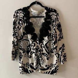 Boston Proper womens black/wh floral cardigan medium